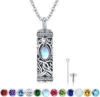 wholesale Sterling Silver Urn Necklace Cremation Ashes Pendant Memorial Jewelry for Women Men Girls Boys-Tree of life-F-June-Moonstone