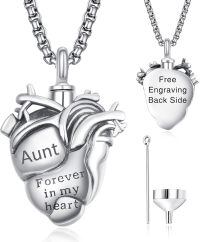 wholesale 925 Sterling Silver Aunt Cremation Necklace Wholesale Engraved Heart Urn Pendant-Aunt-Aunt-Personalized