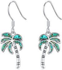 wholesale 925 Sterling Silver Palm Tree Turquoise Stone Hook Earring Beach Jewelry-Palm Tree