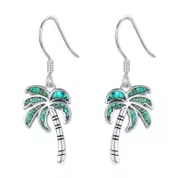 wholesale 925 Sterling Silver Palm Tree Turquoise Stone Hook Earring WholesaleBeach Jewelry-Palm Tree