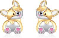 wholesale 925 Sterling Silver Corgi Puppy Dog Stud Earrings for Women - Pet Lover Gift Ideas-Corgi-Gold