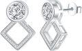 wholesale White Gold Plated 925 Sterling Silver Cubic Zirconia Square Stud Earrings for Women-0-0