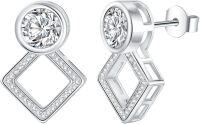 wholesale White Gold Plated 925 Sterling Silver Cubic Zirconia Square Stud Earrings for Women-White Gold Squre