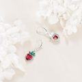wholesale 925 Sterling Silver Heart-Shaped Red Crystal and Green Leaf Drop Earrings - Fruit Inspired Jewelry-0-3