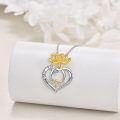 wholesale 925 Sterling Silver I Love You Mom Heart Pendant Necklace Gold Flower Cubic Zirconia-0-3