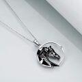 wholesale 925 Sterling Silver Black Crystal Geometric Horse Head Circle Pendant Necklaces - Mothers Day Gift for Her-0-2