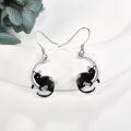 wholesale 925 Sterling Silver Cat Moon Drop Earrings Black Pink  for Women Girls-0-3