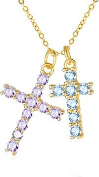 wholesale 14K Gold Sterling Silver Birthstone Double Cross Necklace for Women-06-12-Jun-Dec