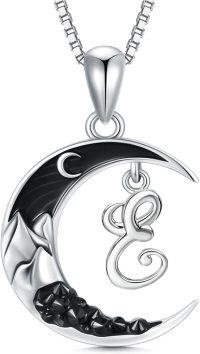 wholesale Sterling Silver Black Moon A Z Initial Necklace 26 Letter Pendant-Letter-E