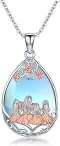 wholesale 925 Sterling Silver Teardrop Moonstone Family Pendant Necklaces for Mom Dad Daughter Sister Gift Ideas-0-0