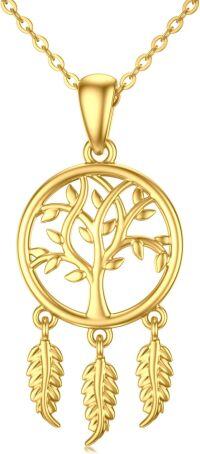 wholesale 14K Gold Tree of Life Dreamcatcher Feather Pendant Necklace for Women-Dream Catcher