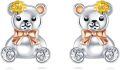wholesale 925 Sterling Silver Teddy Bear Bow Tie Stud Earrings for Girls Women Kids Gifts-0-0