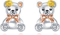 wholesale 925 Sterling Silver Teddy Bear Bow Tie Stud Earrings for Girls Women Kids Gifts-Bear