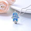 wholesale 925 Sterling Silver Blue Opal Tree of Life Hamsa Hand Pendant Necklace-0-2