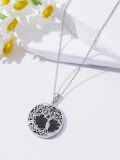 wholesale 925 Sterling Silver Round Black Onyx and White Moonstone Tree of Life Pendant Necklace-0-2