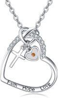 wholesale 925 Sterling Silver Heart Faith Hope Love Cross Pendant Necklace for Women and Moms-0-0