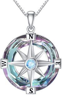 wholesale 925 Sterling Silver Crystal Compass Pendant Necklace with Swarovski Elements and Cubic Zirconia - 3D Design Jewelry (Medium)-Purple Crystal Compass Necklace