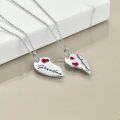 wholesale 925 Sterling Silver Red Enamel Heart Pendant Necklaces Gift Set for Mom and Daughter-0-4