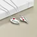 wholesale 925 Sterling Silver Red Enamel Heart Pendant Necklaces Wholesale Gift Set for Mom and Daughter-0-4