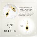 wholesale 925 Sterling Silver Black Oval Stone Drop Earrings with Gold Plated Frame and Beads-0-17