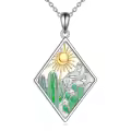 wholesale 925 Sterling Silver Desert Sun Cactus Pendant Necklace Wholesale with Green Enamel and Gold Accents-0-0