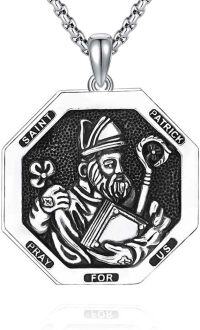 wholesale 925 Sterling Silver Octagonal St Patrick's Day Irish Celtic Cross Charm Pendant Necklace for Men Women Boys Girls s 36+7inch Chain Length (Silver)-20a-St Patrick-20a-St Patrick