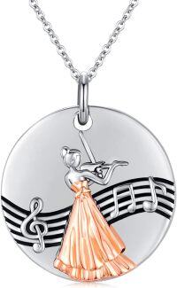 wholesale 925 Sterling Silver Music Note Ballerina Pendant Necklace - Graduation Gift for Daughter/Sister-Violin
