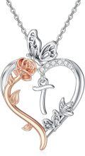 wholesale Sterling Silver Rose Heart Butterfly Initial Necklace for Women Anniversary Mother s Day Birthday Gift for Her Wife Girlfriend Mom-0-0