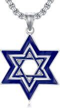wholesale 925 Sterling Silver Blue Enamel Star of David Pendant Necklace  for Men & Women-0-0