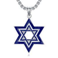 wholesale 925 Sterling Silver Blue Enamel Star of David Pendant Necklace  for Men & Women-A01
