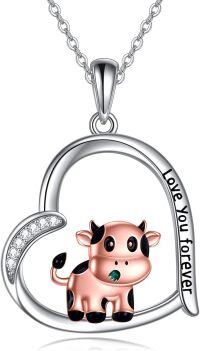 wholesale 925 Sterling Silver Love You Forever Cow Heart Pendant Necklace-cow necklace