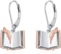 wholesale 925 Sterling Silver Book-Shaped Earrings with Feather Detail for Women Reading Lover Gift-Book Earrings