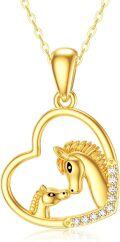 wholesale 14K Gold Heart-Shaped Mother and Baby Horse Pendant Necklace for Women - 20 Chain Length-0-0