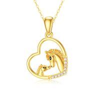 wholesale 14k Gold Horse Heart Pendant Necklace Wholesale With Cubic Zirconia Detailing-Horse