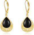 wholesale 925 Sterling Silver Teardrop Black Onyx Filigree Leverback Earrings - Bohemian  for Women-0-0