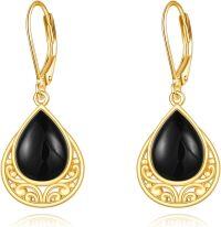 wholesale 925 Sterling Silver Teardrop Black Onyx Filigree Leverback Earrings - Bohemian  for Women-Black Onyx D