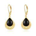 wholesale 925 Sterling Silver Teardrop Black Onyx Filigree Leverback Earrings - Bohemian  for Women-0-0