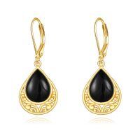 wholesale 925 Sterling Silver Teardrop Black Onyx Filigree Leverback Earrings - Bohemian  for Women-Black Onyx D