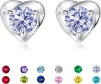 wholesale 925 Sterling Silver Heart Birthstone Stud Earrings Jewelry for Women-06-June
