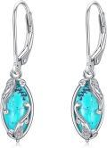 wholesale 925 Sterling Silver Natural Green Turquoise Marquise Leaf Drop Earrings-0-0