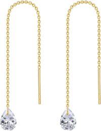 wholesale 14K Solid Gold Birthstone Threader Earrings for Women Dangle Drop Jewelry Gifts-04-April-White CZ