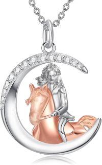 wholesale 925 Sterling Silver Rose Gold Moonstone Horse Pendant Necklace for Equestrian Enthusiasts-horse A
