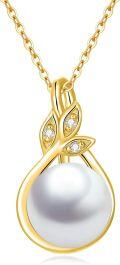 wholesale 14K Gold Leaf Design with Black Tahitian Pearl Pendant Necklace (AAA Quality)-0-5