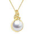 wholesale 14K Gold Leaf Design with Black Tahitian Pearl Pendant Necklace (AAA Quality)-0-5