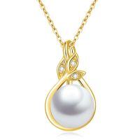wholesale 14K Gold Leaf Design with Black Tahitian Pearl Pendant Necklace (AAA Quality)-style2：Leaf