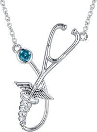wholesale 925 Sterling Silver Birthstone Stethoscope Necklace Nurse Graduation Gift-December