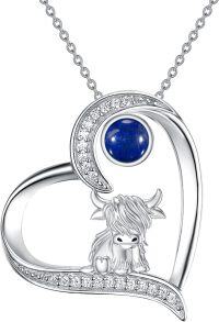 wholesale Sterling Silver Highland Cow Birthstone Necklace Jewelry Gifts for Women Girls-3-9-Lapis Lazuli-3-9-Lapis Lazuli