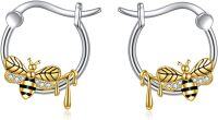 wholesale 925 Sterling Silver Bee Honey Dripping Hoop Earrings - Adorable Gift for Her-bee