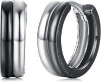 wholesale Titanium Black and White Hoop Earrings for Men - 3 Layers¸¸Ç×½ÚÀñÎï-Double Hoop Earrings002