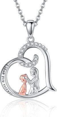 wholesale 925 Sterling Silver Heart-shaped Pendant with Mother and Child Scene - I Love You Forever Necklace-Mother Heart Pendant